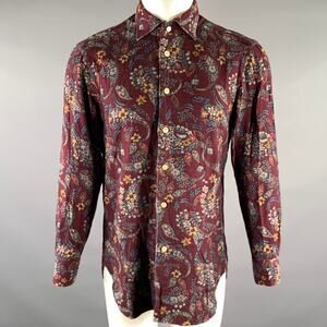 KITON Size M Burgundy Floral Long Sleeve Shirt